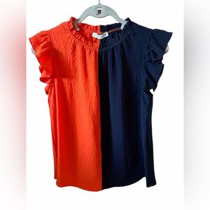 Ces Femme Two-Tone Ruffle Sleeve Blouse